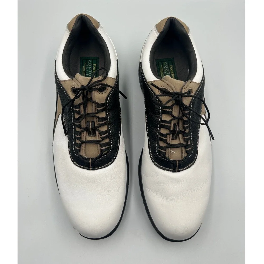 FootJoy Contour Series Mens 11 N White Black‎ Tan Leather Golf Shoes 54174